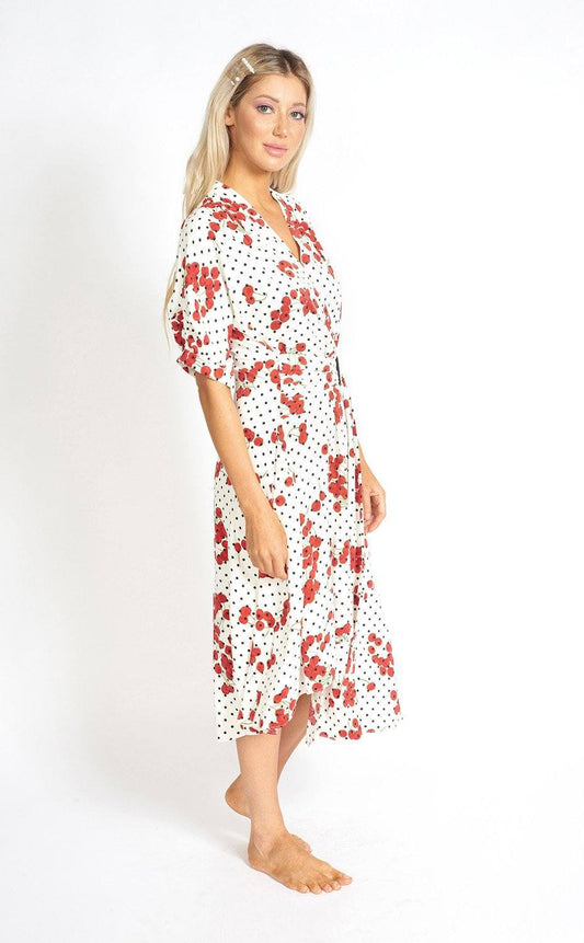 Cherry and Polka Dot Wrap Style Dress